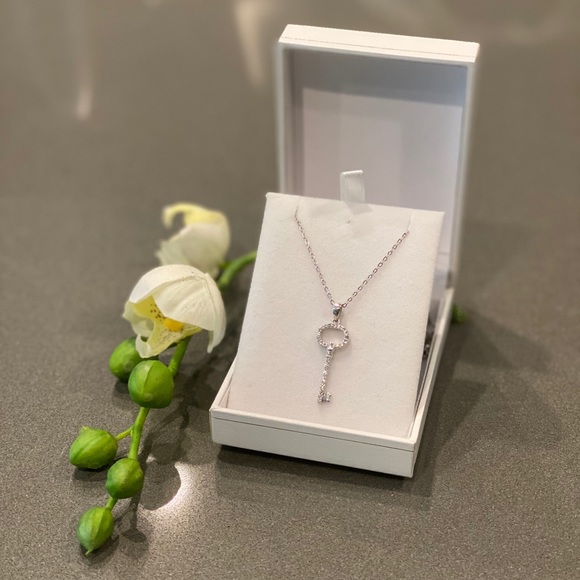 Jewelry - 🔹Sterling Silver & Zirconia Key Pendant & Chain